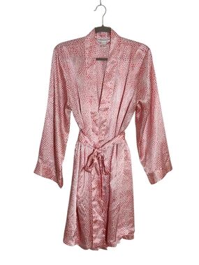 Morgan Taylor Intimates Pink Print Satin Robe Size Large